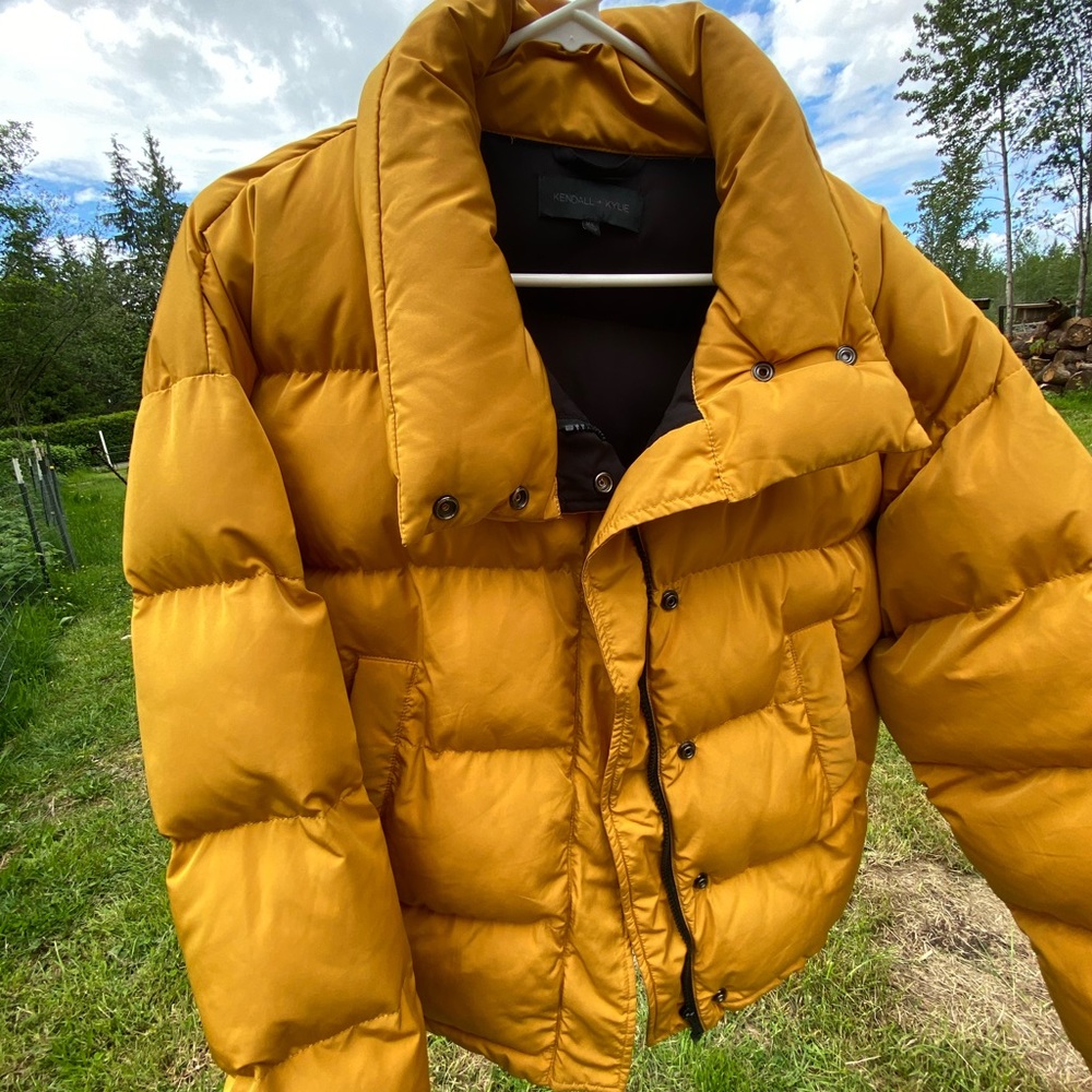 Kendal and Kylie mustard puffer jacket